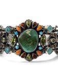 Leo Feeney Royston & Sleeping Beauty Turquoise, Orange Spiny Oyster Shell, Peridot, and Hessonite USA Native American Made 925 Sterling Silver Cuff - Xformerz