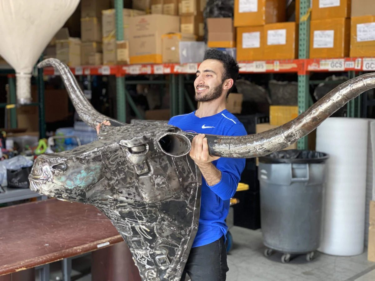 100 Wall Hanging Longhorn Recycled Metal Sculpture - Xformerz