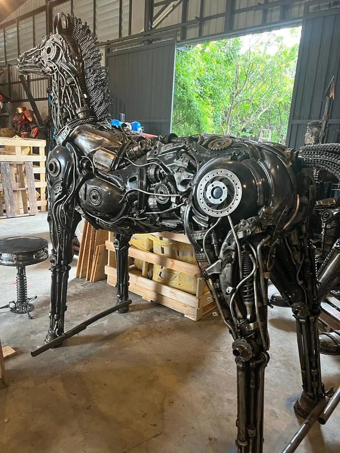 130 Large Horse Recycled Metal Sculpture - Xformerz