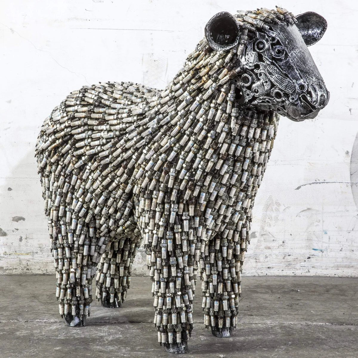 30 Spark Plug Sheep Inspired Recycled Metal Sculpture - Xformerz