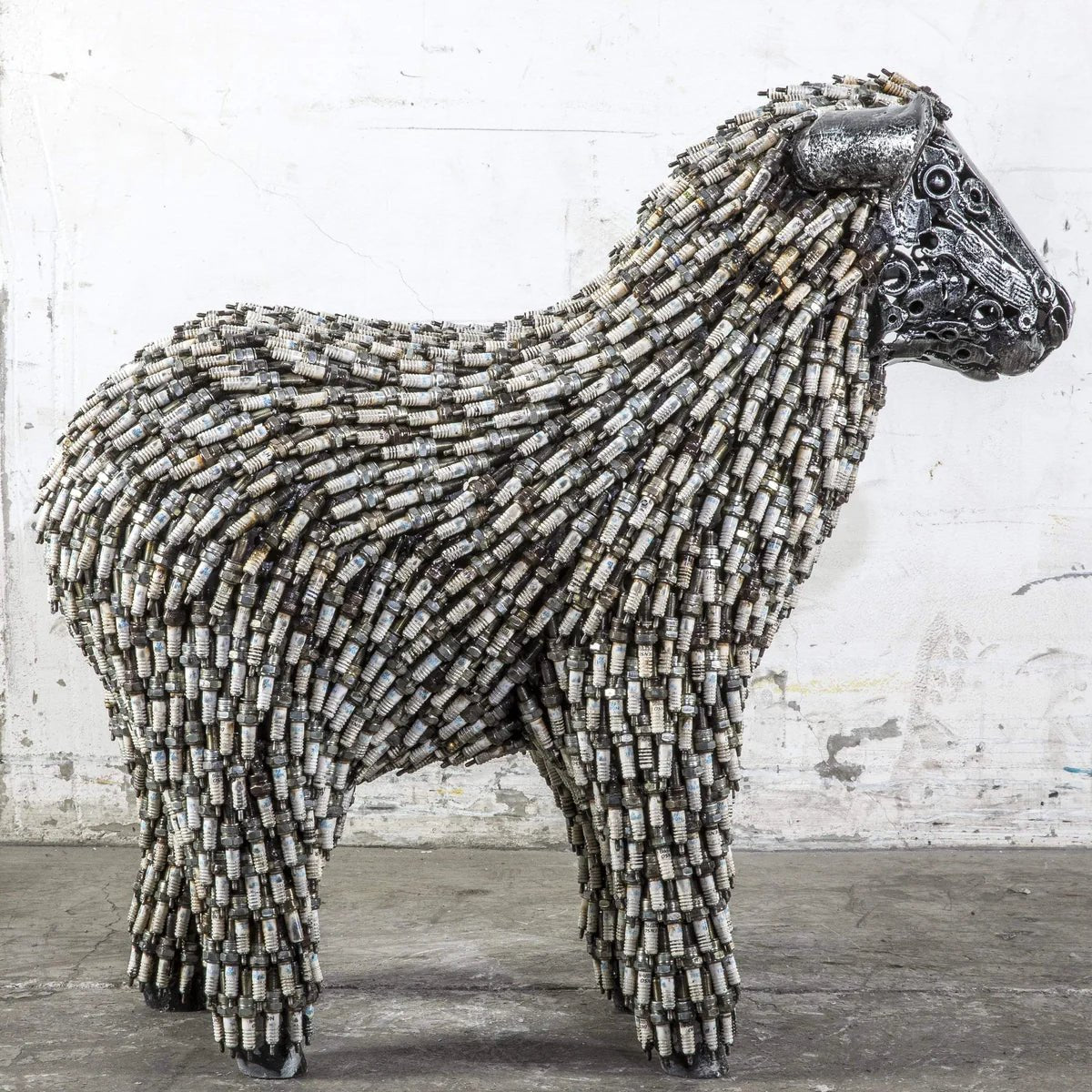 30 Spark Plug Sheep Inspired Recycled Metal Sculpture - Xformerz