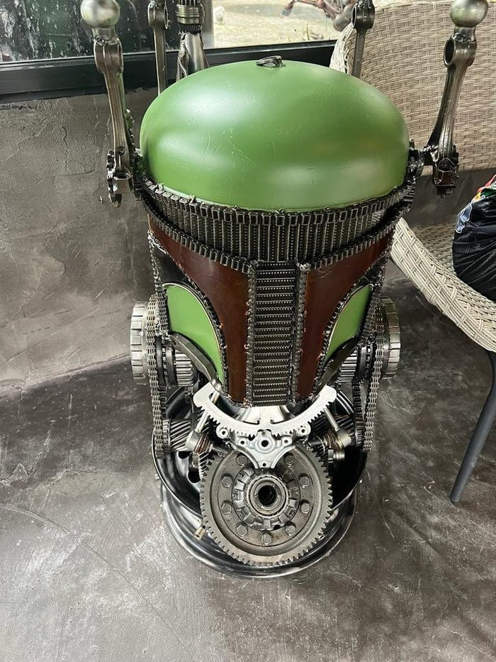 36" Boba Fett Inspired Recycled Metal Sculpture Table - Xformerz