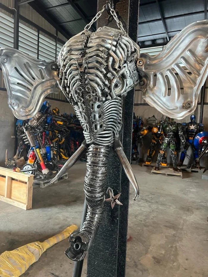 36 Elephant Head Inspired Recycled Metal Sculpture - Xformerz