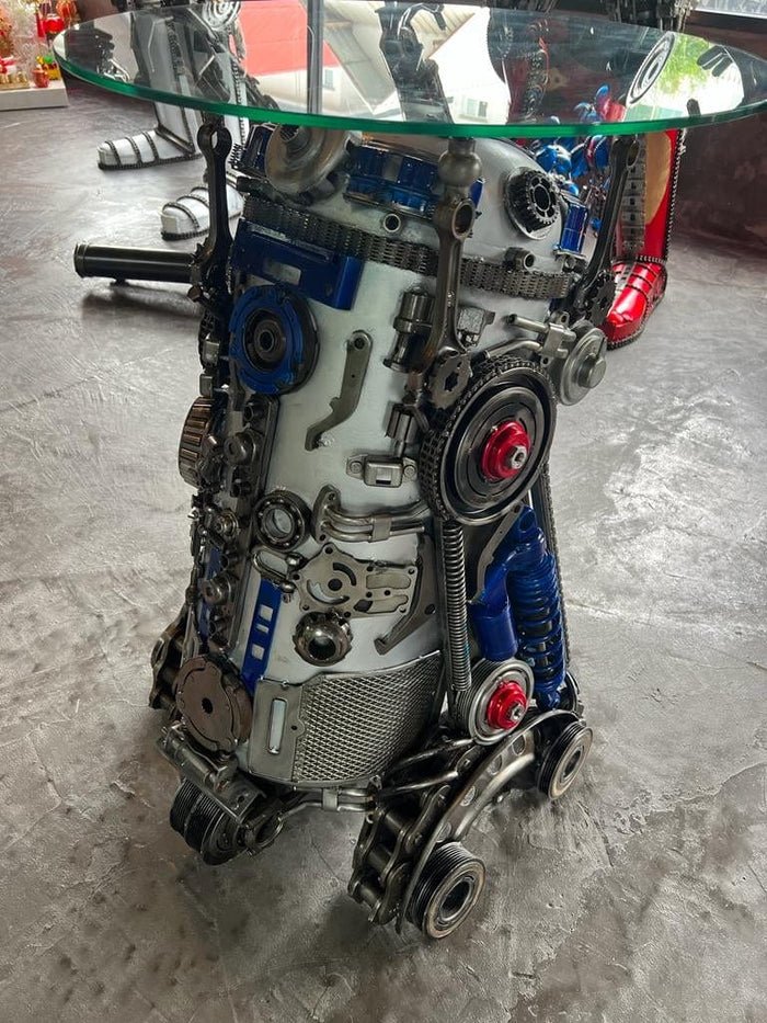 36" R2D2 Inspired Recycled Metal Sculpture Table - Xformerz