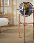 37" Tall / Gemstone Globe with Lapis Ocean / Ambassador Antique Copper / 3 Leg High Stand - Xformerz