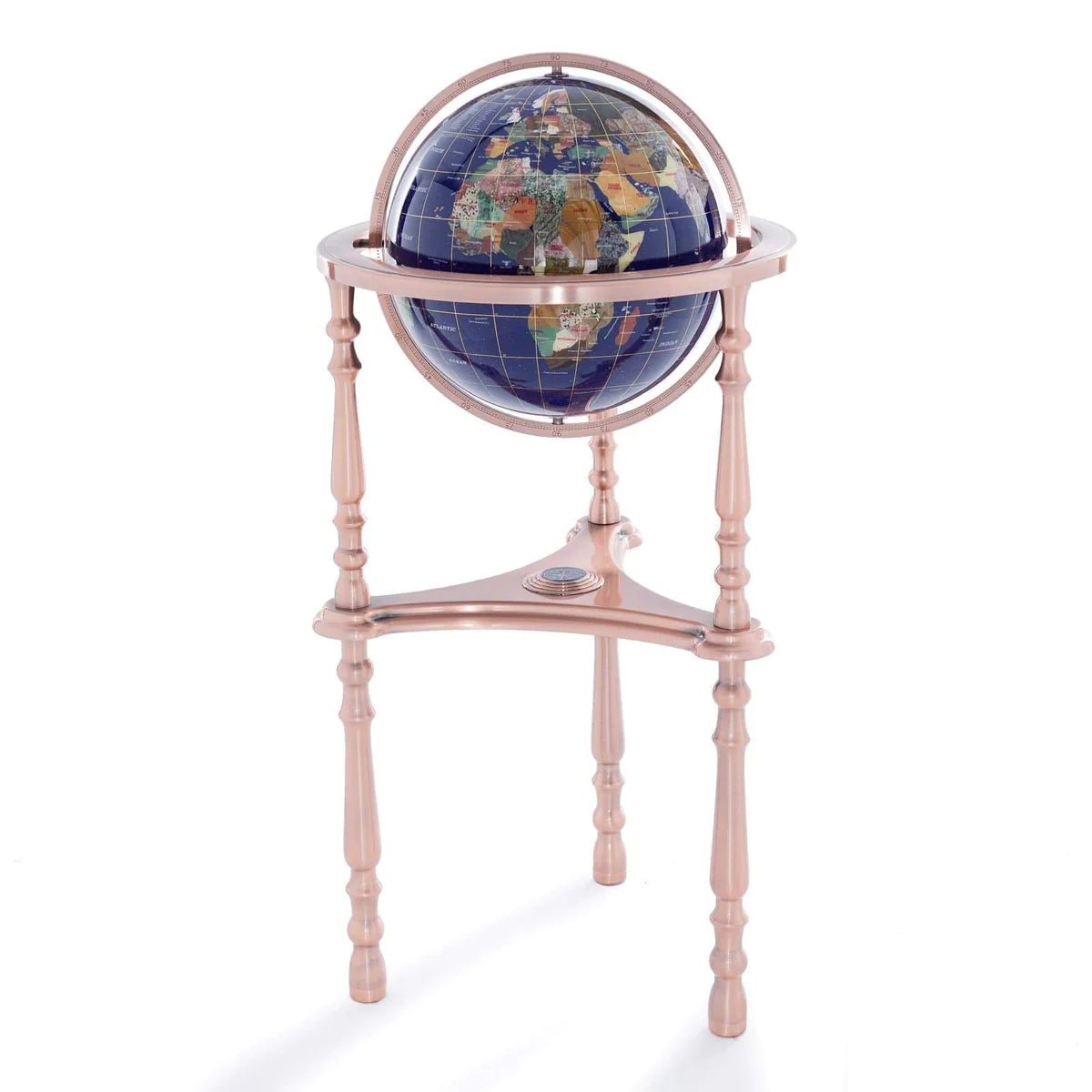 37&quot; Tall / Gemstone Globe with Lapis Ocean / Ambassador Antique Copper / 3 Leg High Stand - Xformerz