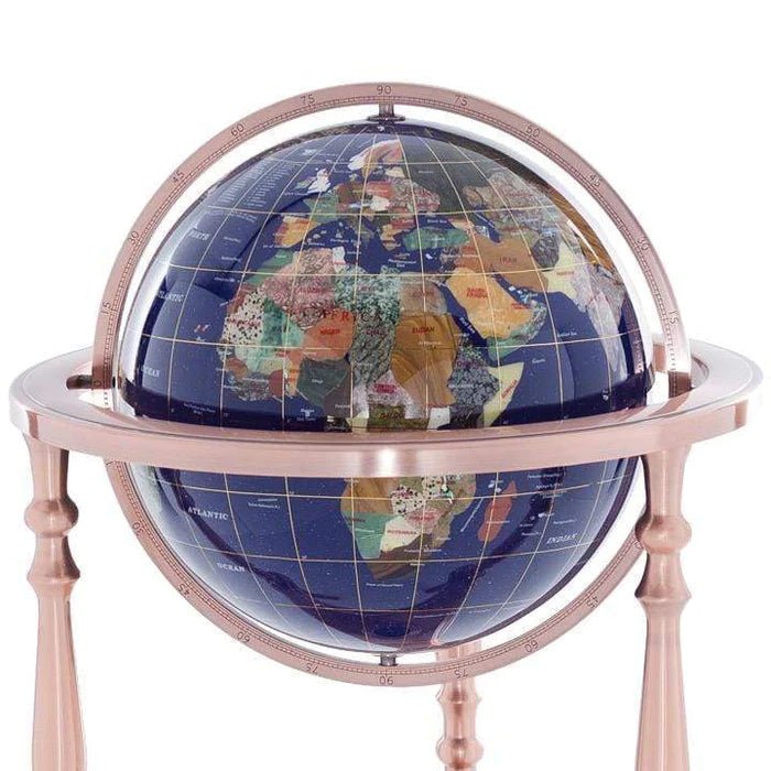 37&quot; Tall / Gemstone Globe with Lapis Ocean / Ambassador Antique Copper / 3 Leg High Stand - Xformerz