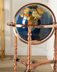 37" Tall / Gemstone Globe with Lapis Ocean / Ambassador Antique Copper / 3 Leg High Stand - Xformerz