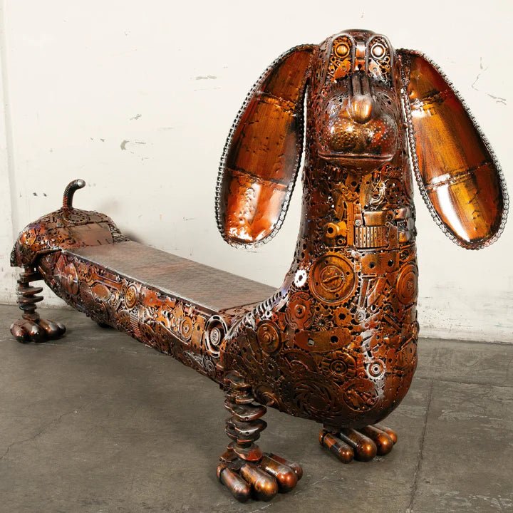 52" Bronze Dog Bench Recycled Metal Art Sculpture - Xformerz