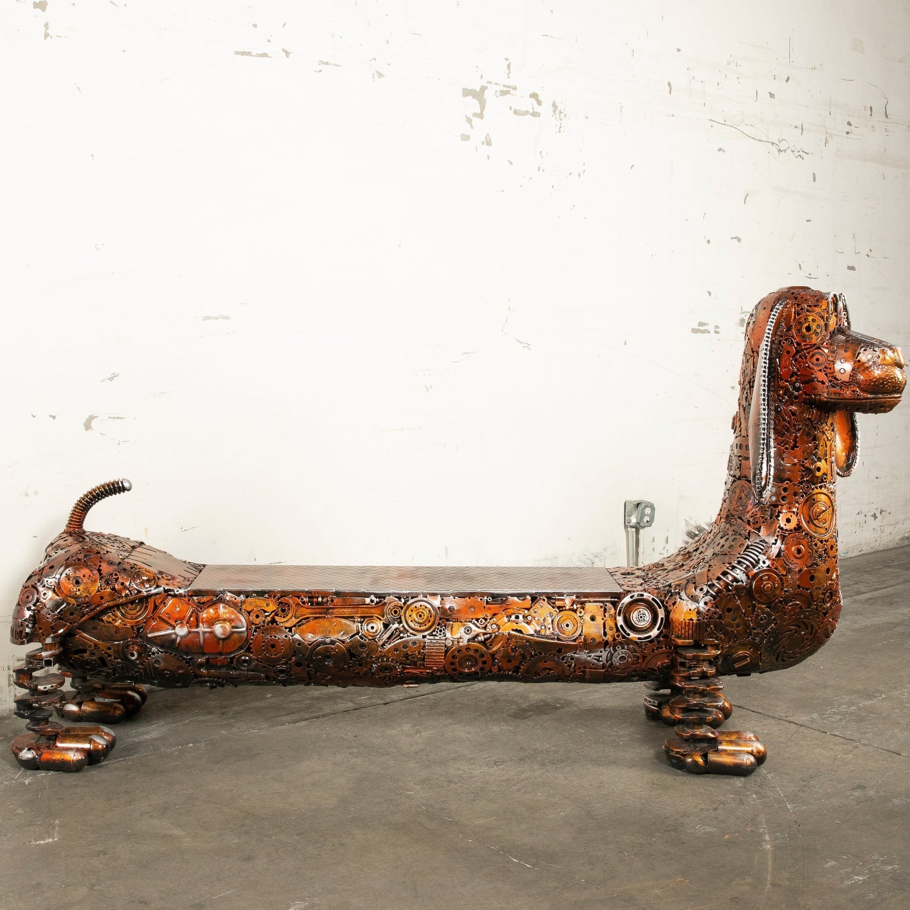 52" Bronze Dog Bench Recycled Metal Art Sculpture - Xformerz