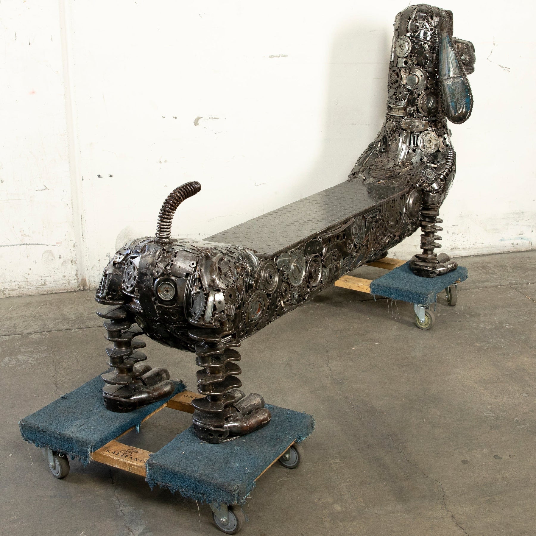 52" Dog Bench Recycled Metal Art Sculpture - Xformerz