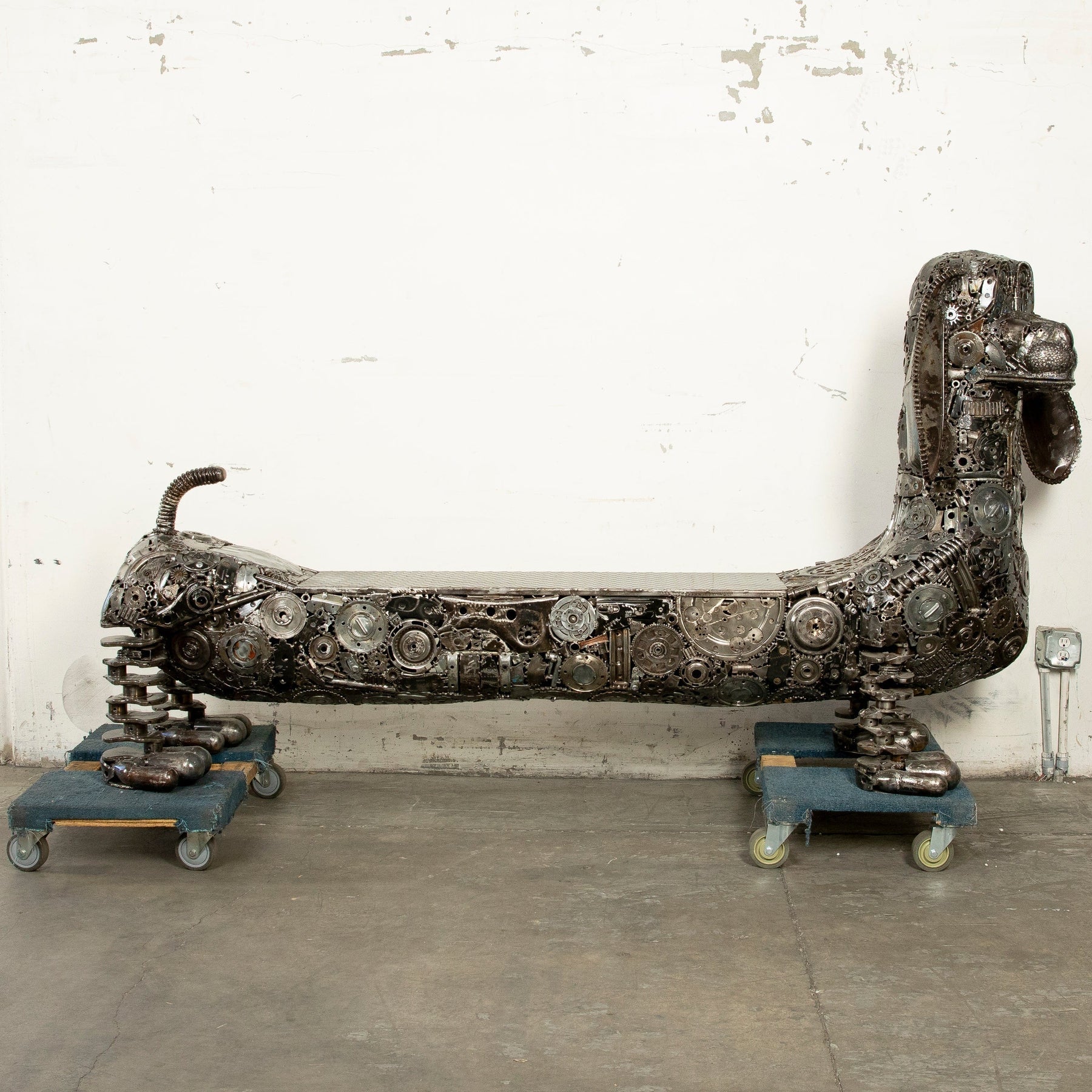 52" Dog Bench Recycled Metal Art Sculpture - Xformerz