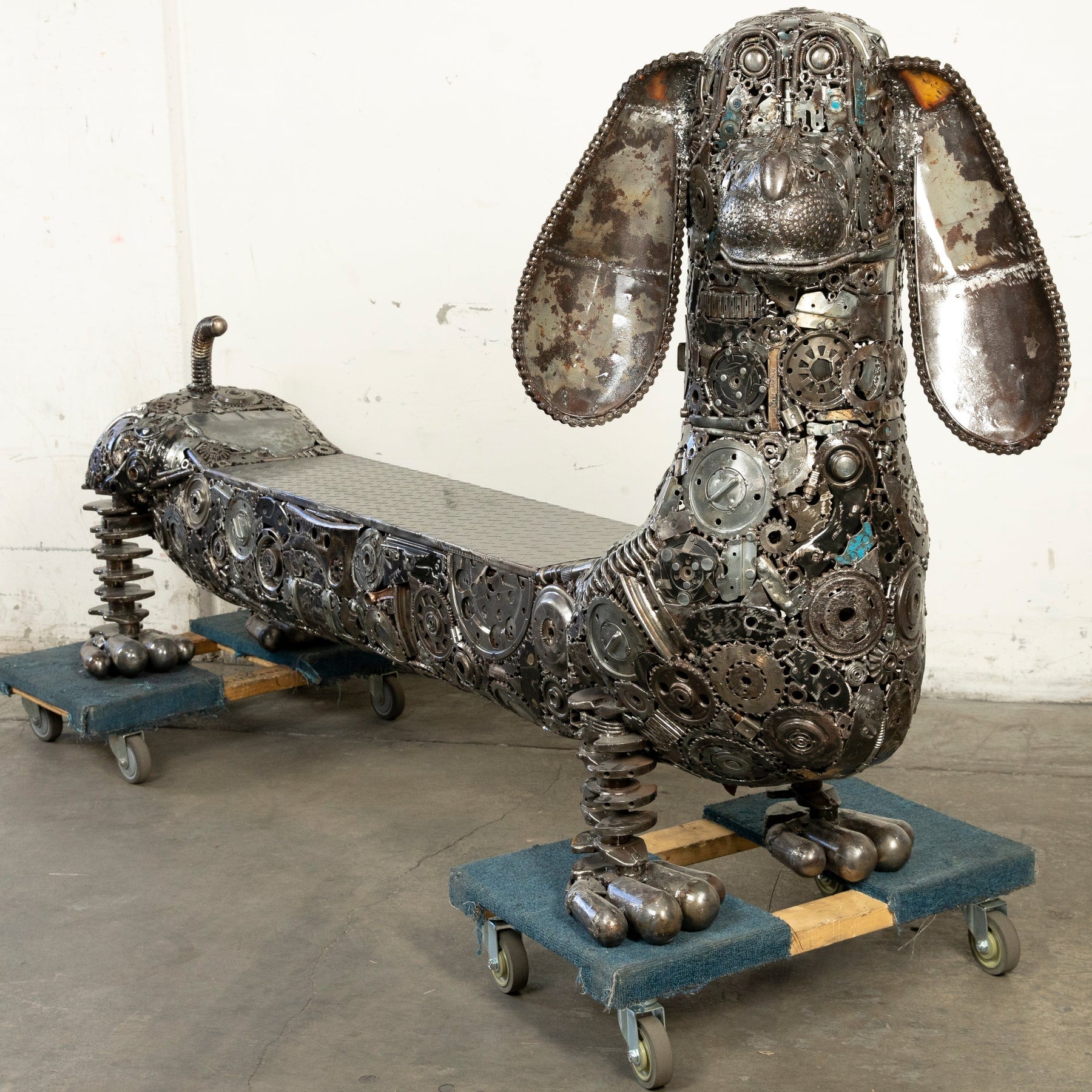 52" Dog Bench Recycled Metal Art Sculpture - Xformerz