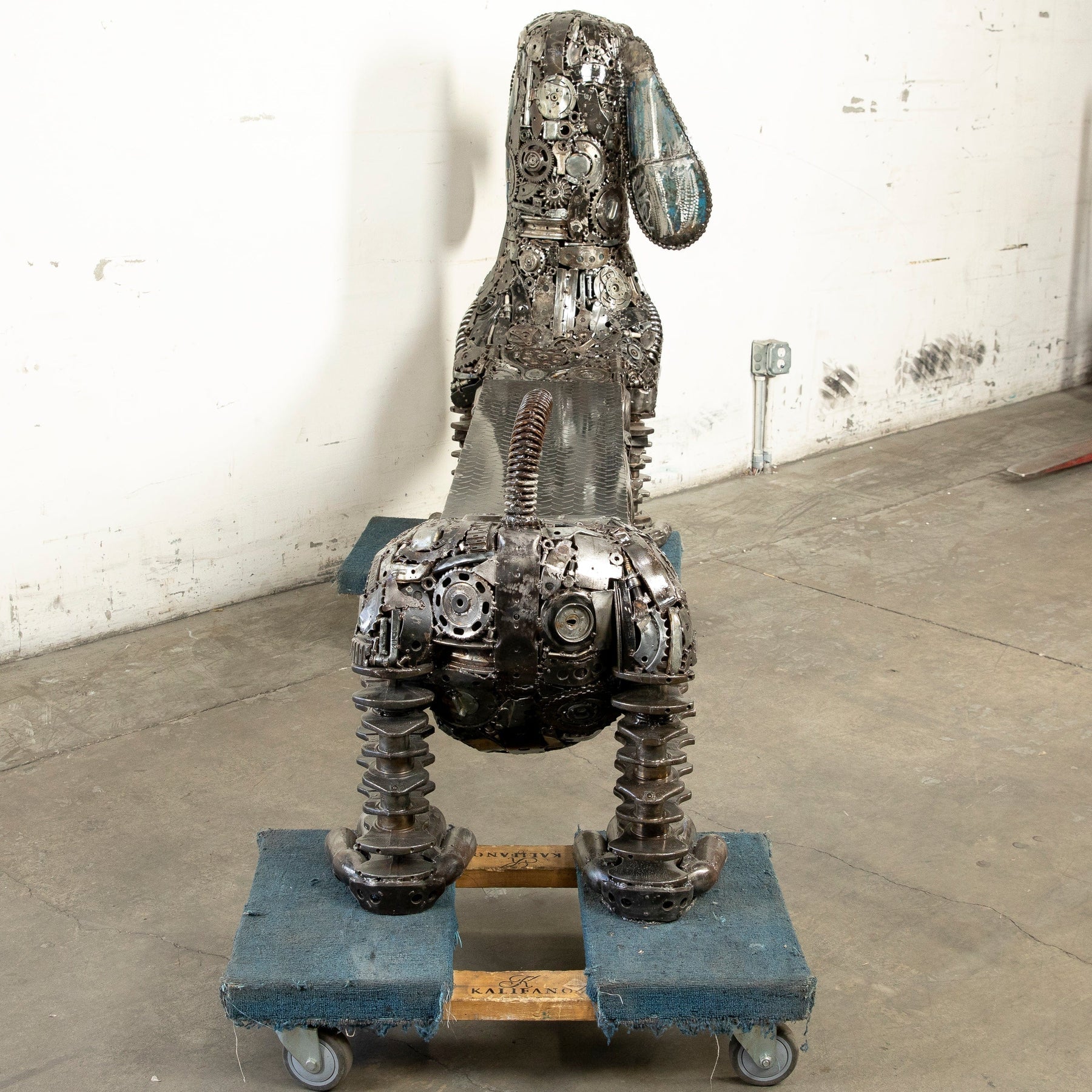 52" Dog Bench Recycled Metal Art Sculpture - Xformerz