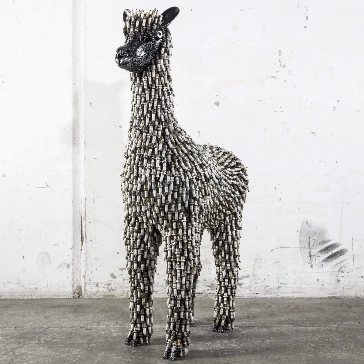 55 Spark Plug Alpaca Inspired Recycled Metal Sculpture - Xformerz