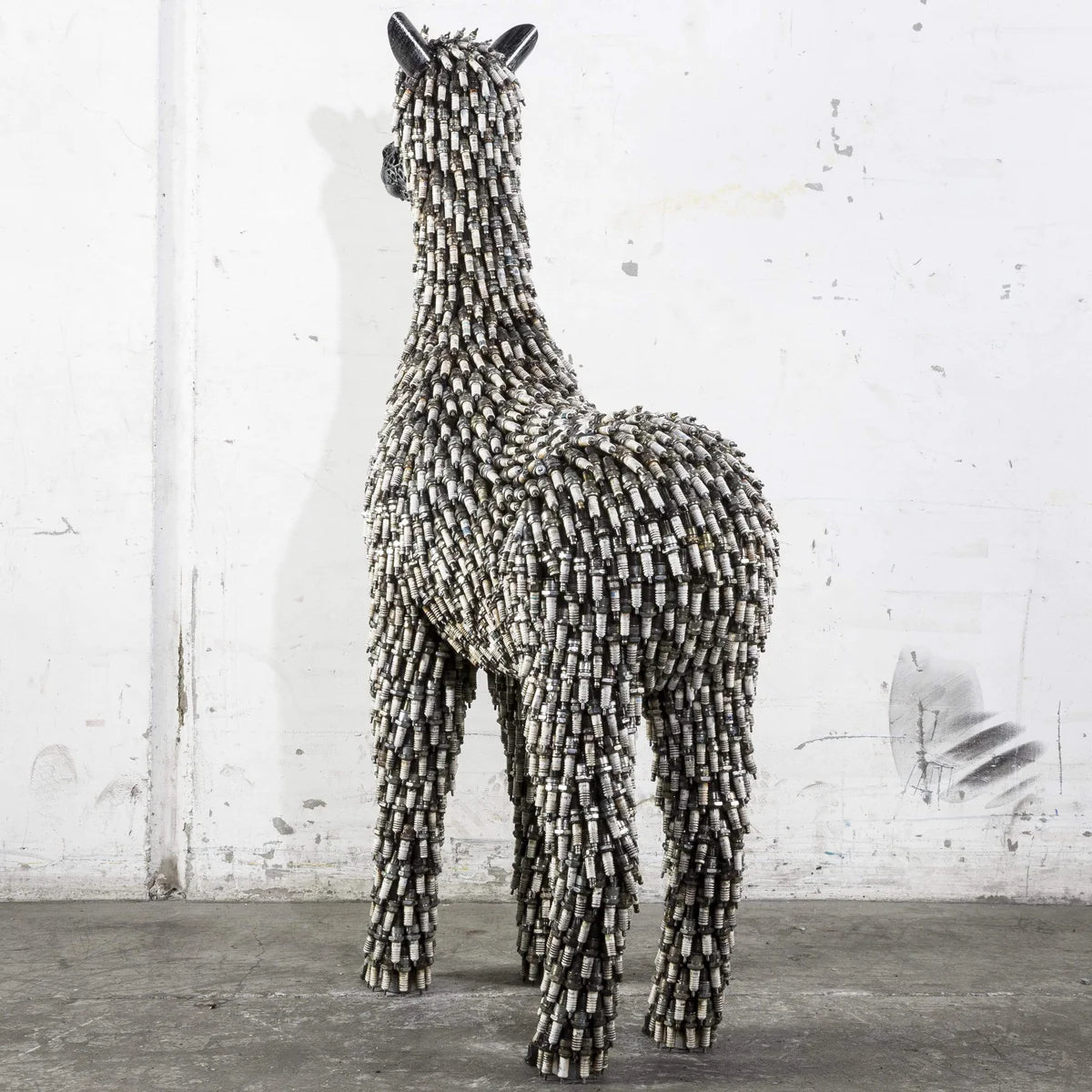 55 Spark Plug Alpaca Inspired Recycled Metal Sculpture - Xformerz