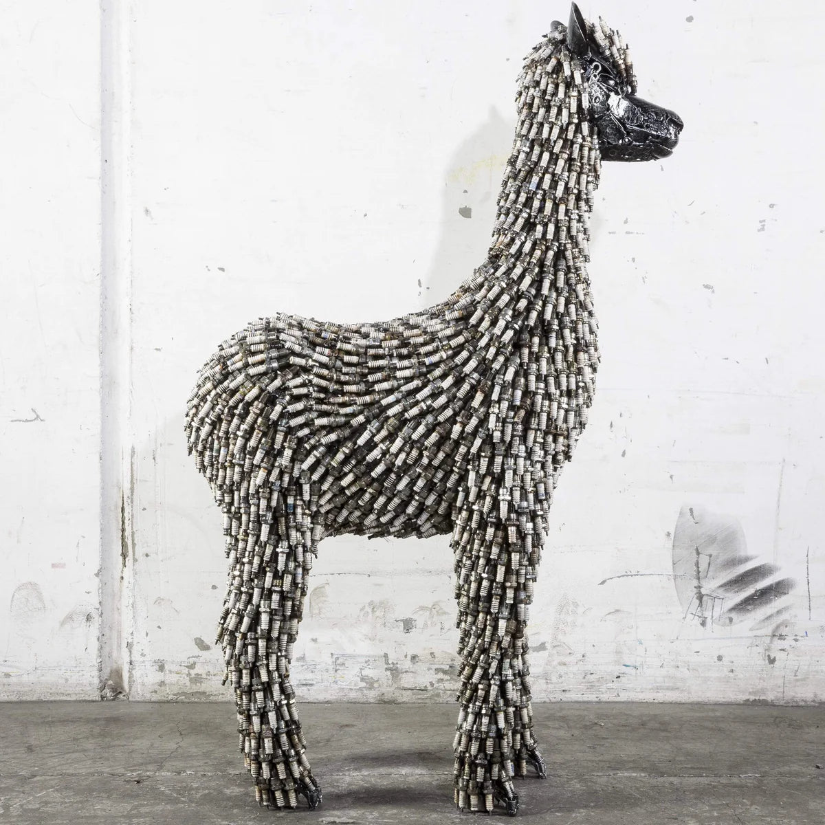 55 Spark Plug Alpaca Inspired Recycled Metal Sculpture - Xformerz