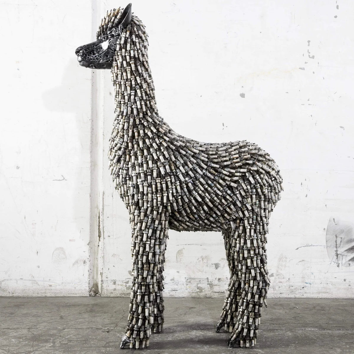 55 Spark Plug Alpaca Inspired Recycled Metal Sculpture - Xformerz