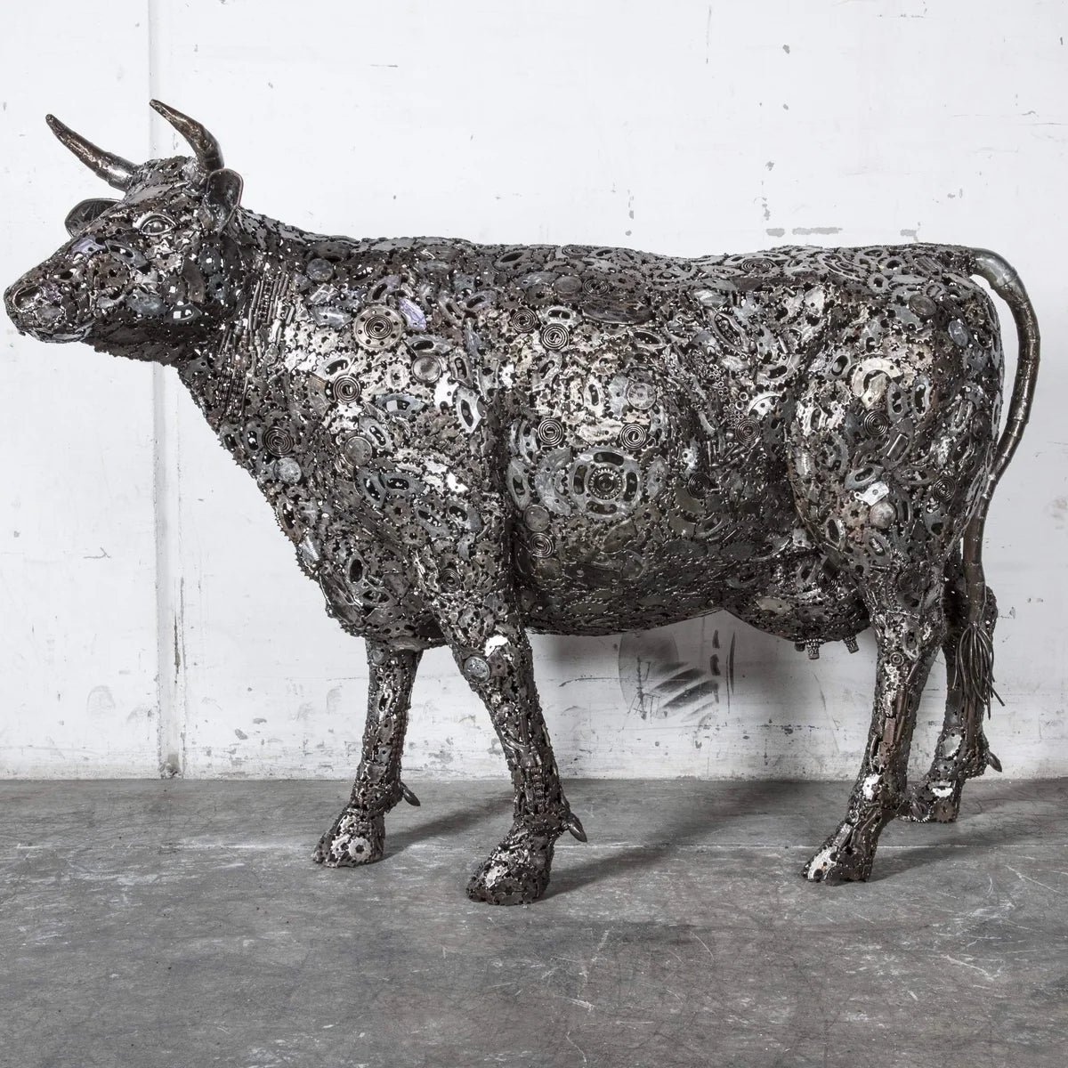 61” Cow Recycled Metal Art Sculpture - Xformerz