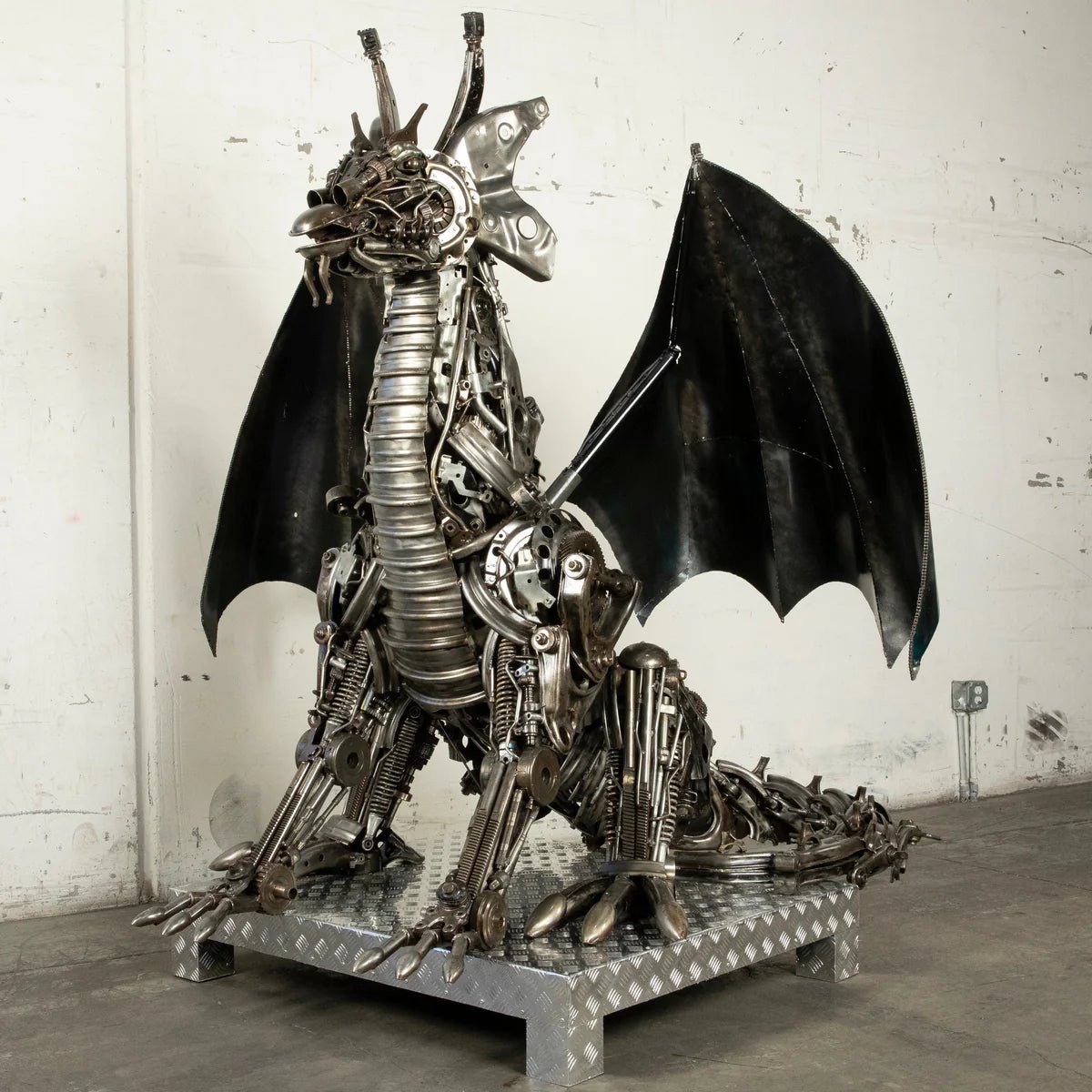 67” Dragon Inspired Recycled Metal Art Sculpture - Xformerz