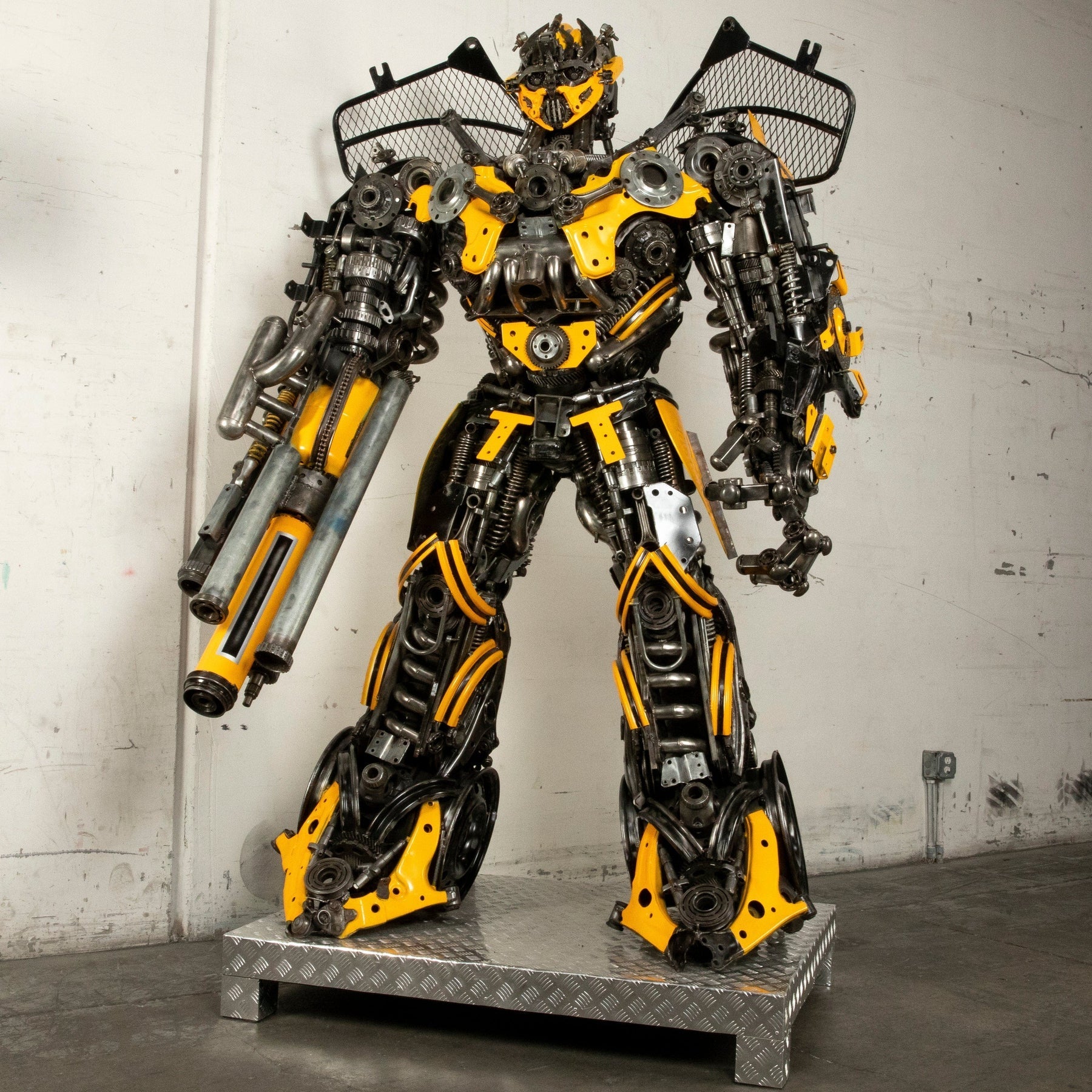 91" Bumblebee Inspired Recycled Metal Art Sculpture - Xformerz