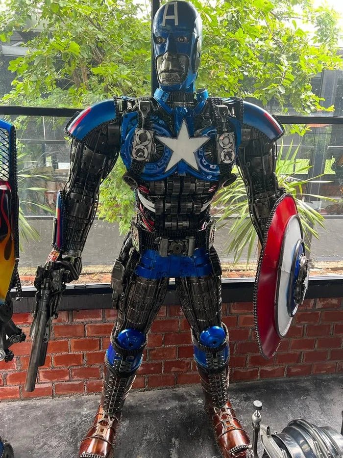 91 Captain America Inspired Recycled Metal Art Sculpture - Xformerz