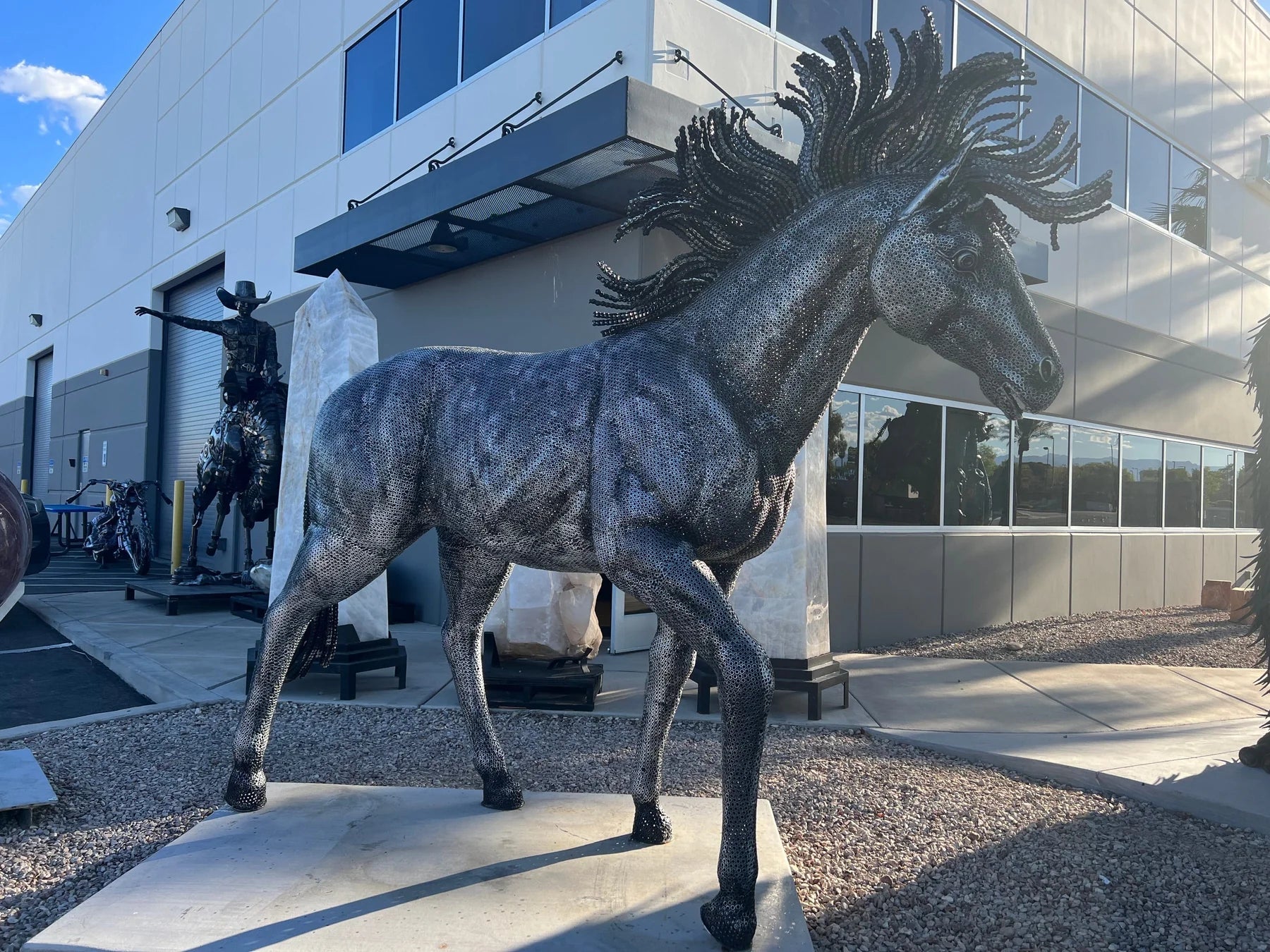 96&quot; Large Horse Recycled Metal Sculpture - Xformerz