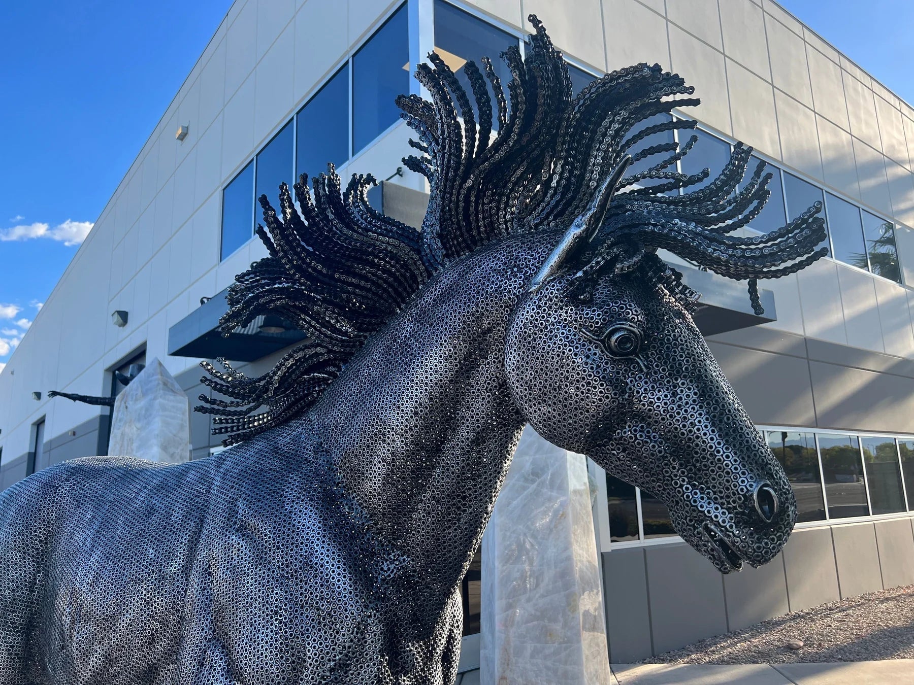 96&quot; Large Horse Recycled Metal Sculpture - Xformerz