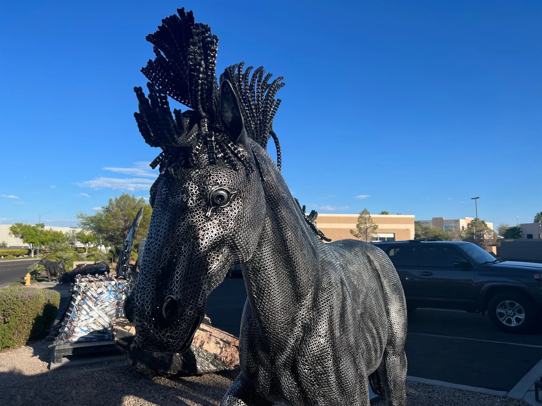 96&quot; Large Horse Recycled Metal Sculpture - Xformerz