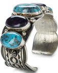 Albert Jake Lone Mountain Turquoise and Sugilite USA Native American Made 925 Sterling Silver Cuff - Xformerz