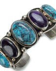 Albert Jake Lone Mountain Turquoise and Sugilite USA Native American Made 925 Sterling Silver Cuff - Xformerz