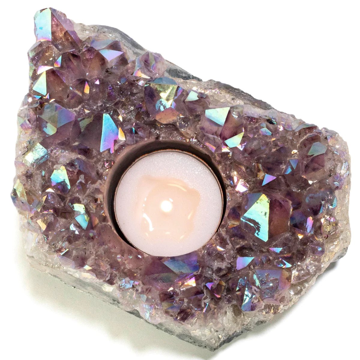 Angel Aura Borealis Amethyst Geode Tealight Candle Holder - Xformerz