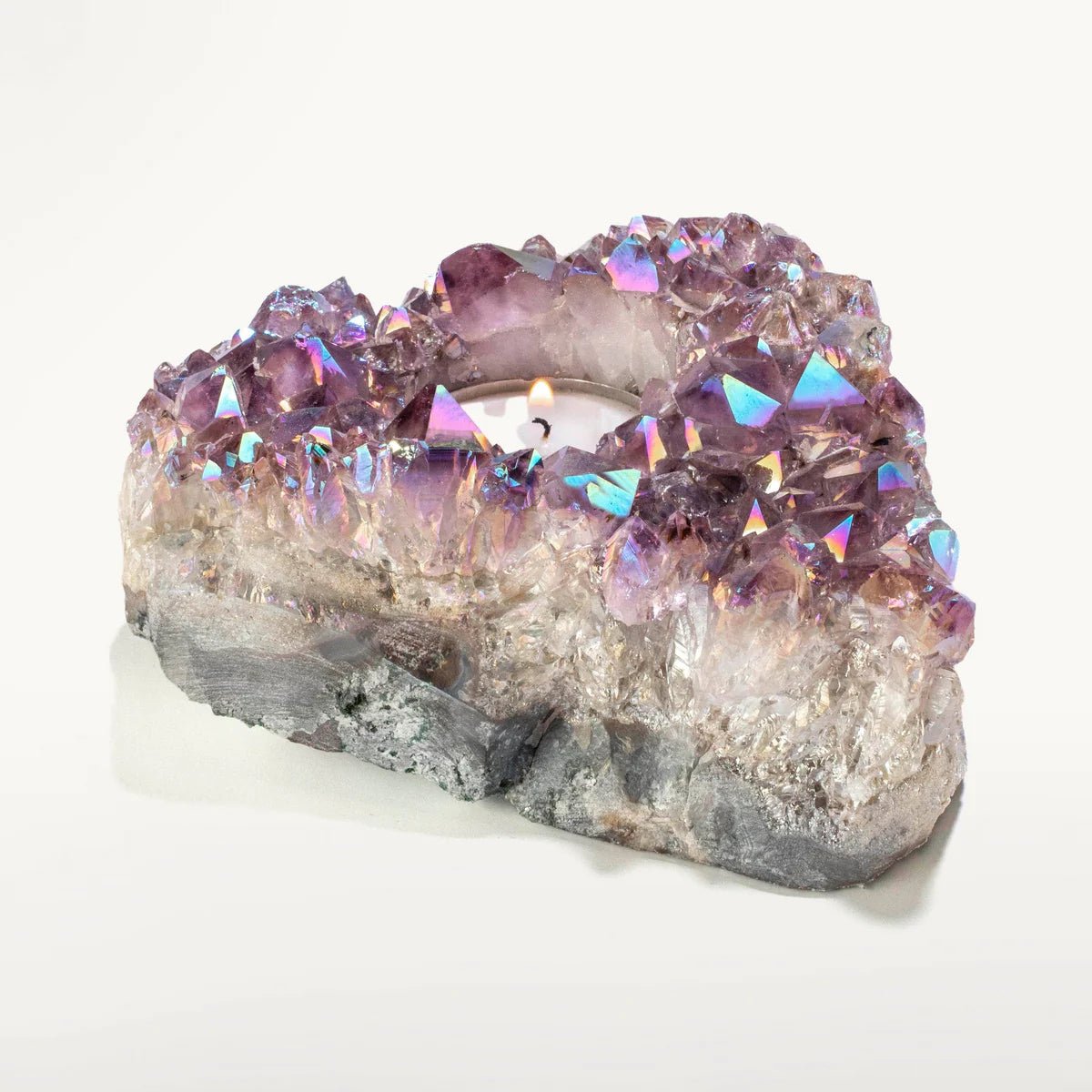 Angel Aura Borealis Amethyst Geode Tealight Candle Holder - Xformerz