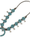 Bea Tom Kingman Turquoise Squash Blossom USA Native American Made 925 Sterling Silver Necklace - Xformerz