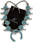 Bea Tom Kingman Turquoise Squash Blossom USA Native American Made 925 Sterling Silver Necklace - Xformerz