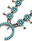 Bea Tom Kingman Turquoise Squash Blossom USA Native American Made 925 Sterling Silver Necklace - Xformerz