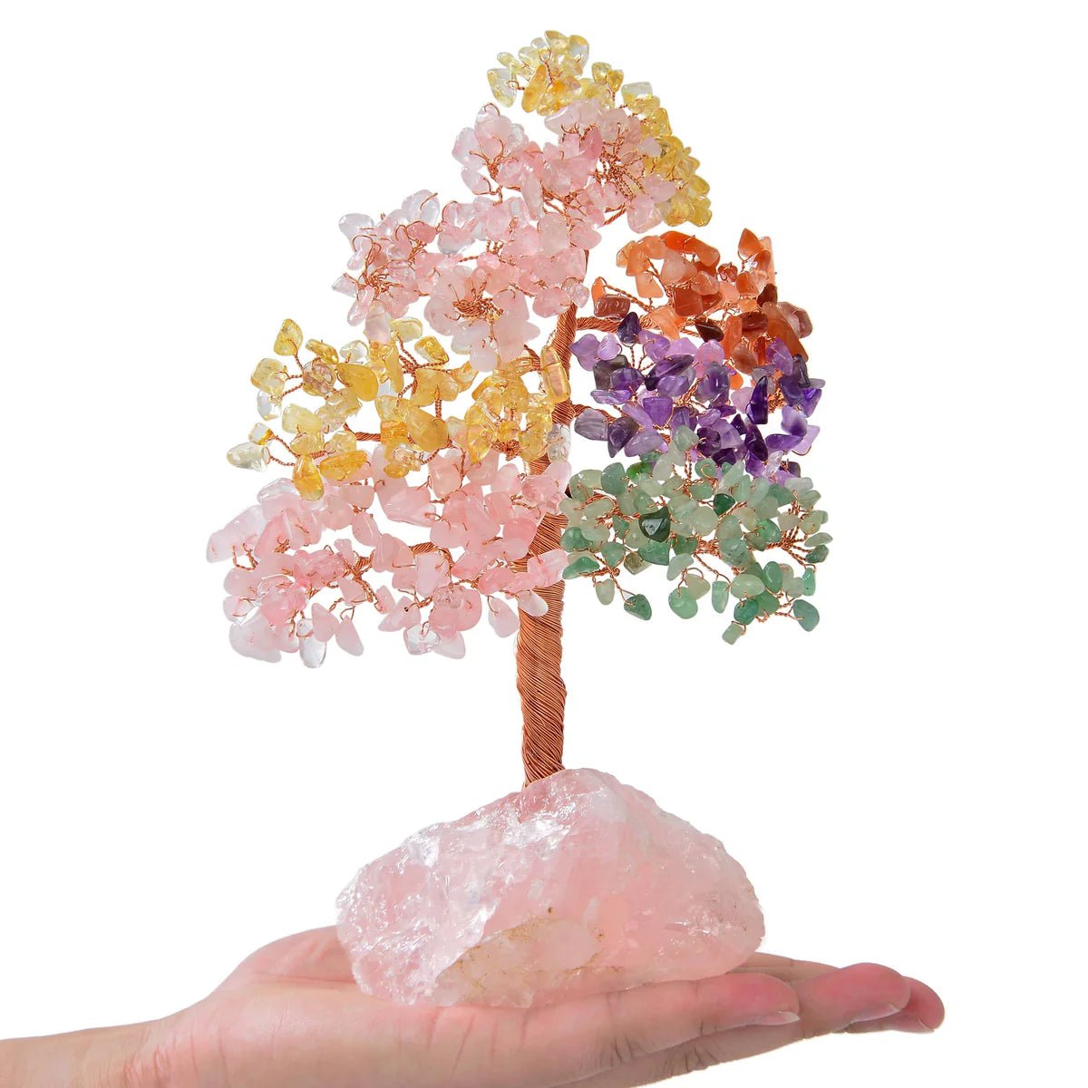 Bonsai Tree of Life on Rose Quartz Base with 414 Crystals - Xformerz