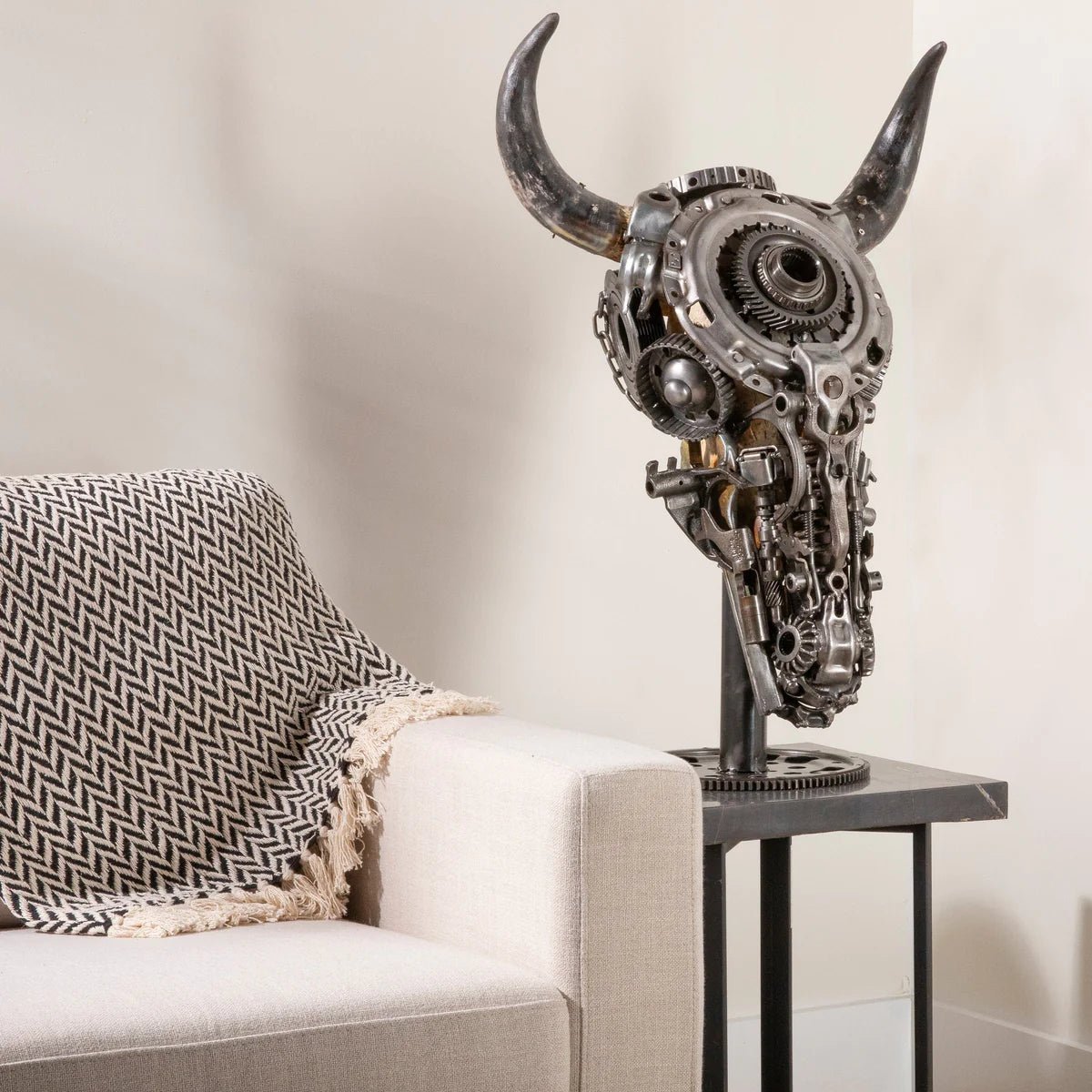 Bull Skull Recycled Metal Art Sculpture - Xformerz