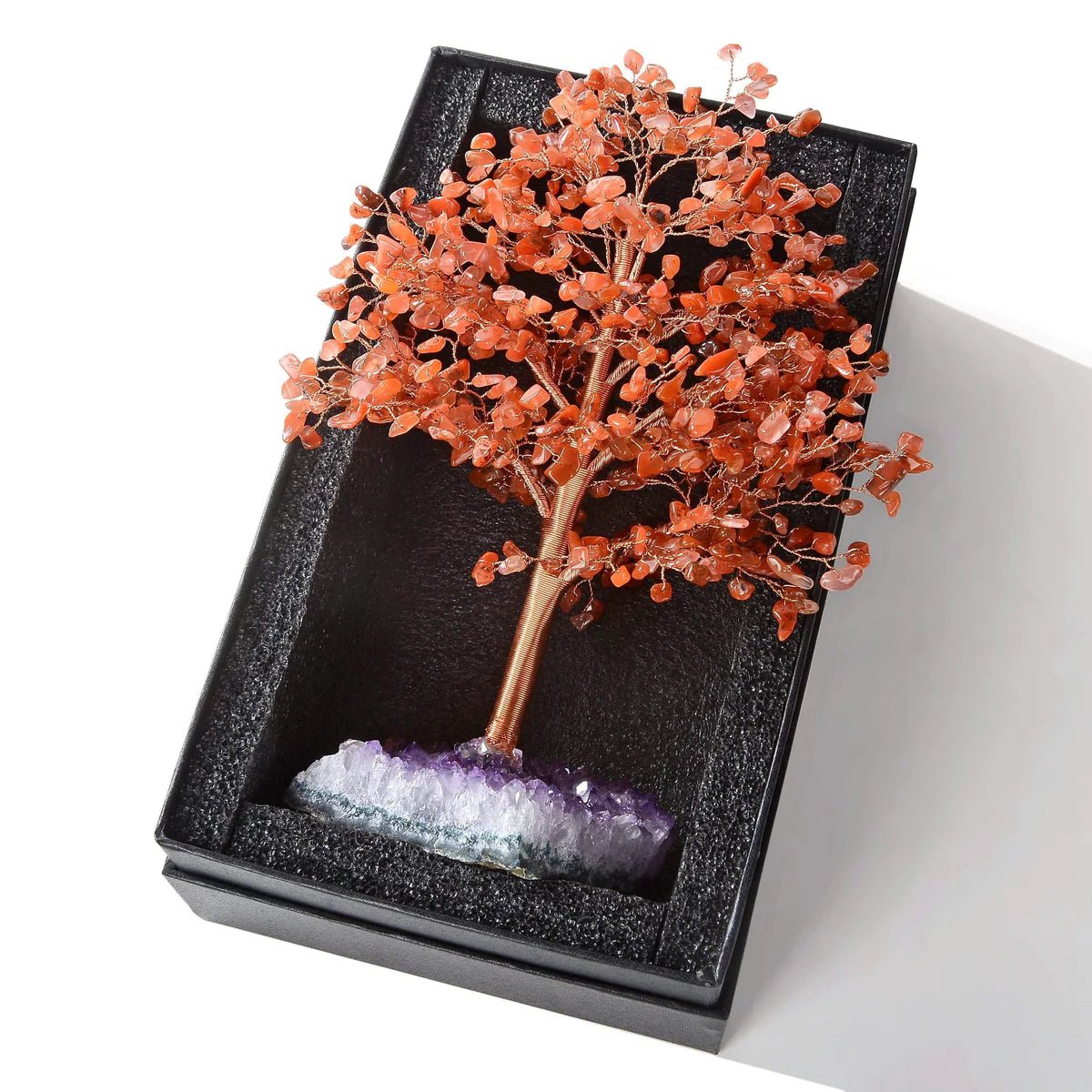 Carnelian Tree of Life on Amethyst Geode Base with 728 Natural Gemstones - Xformerz