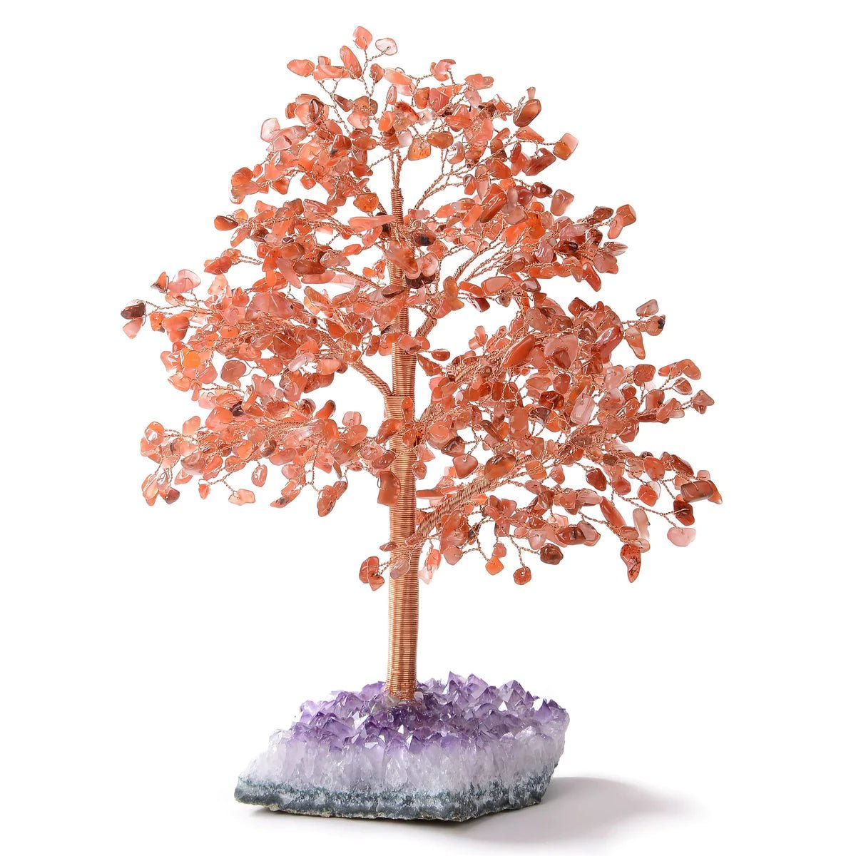 Carnelian Tree of Life on Amethyst Geode Base with 728 Natural Gemstones - Xformerz