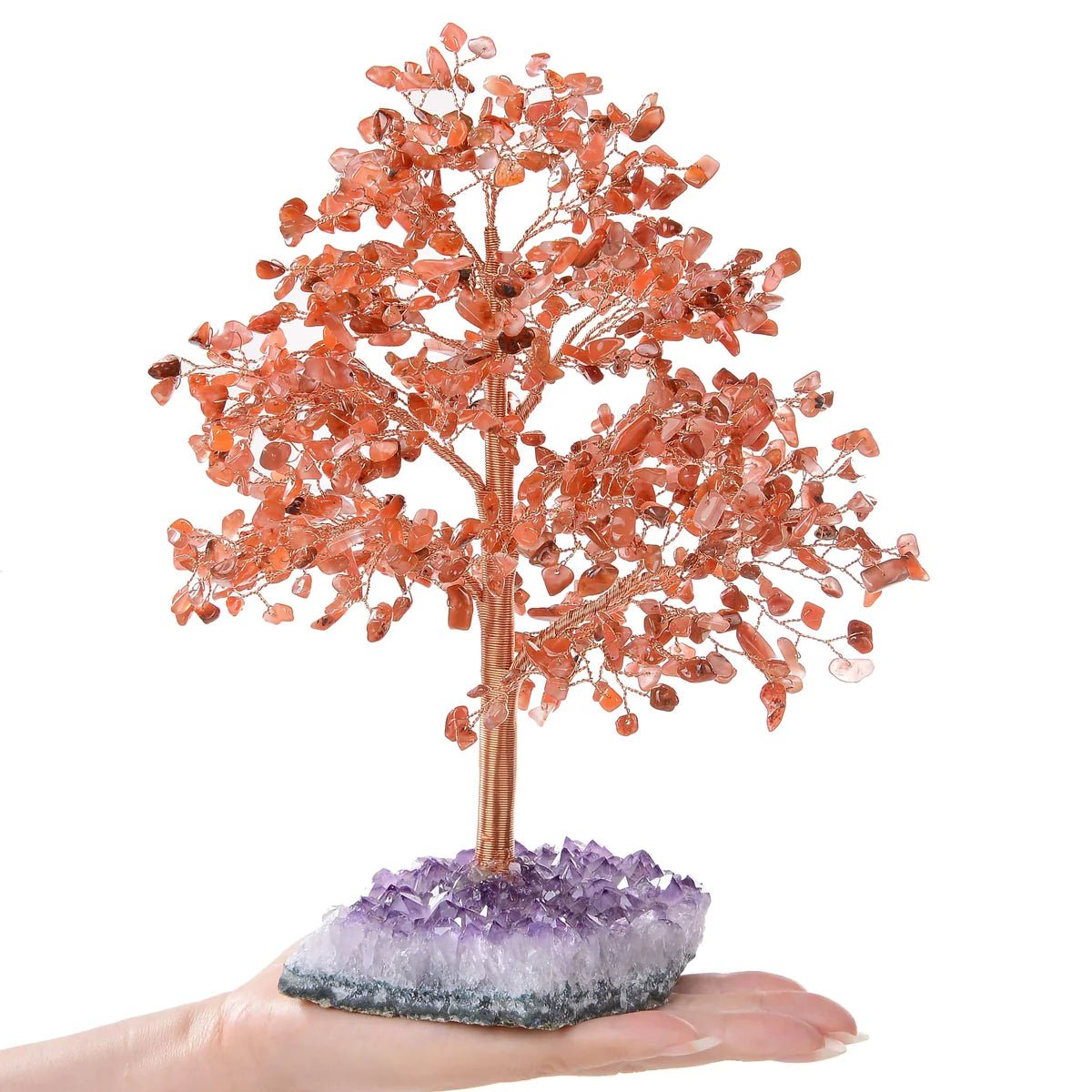 Carnelian Tree of Life on Amethyst Geode Base with 728 Natural Gemstones - Xformerz