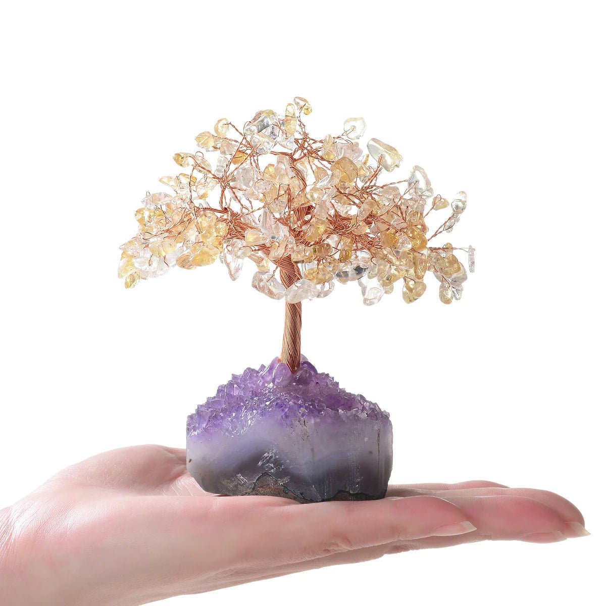 Citrine Natural Gemstone Tree of Life with Amethyst Geode Base - Xformerz