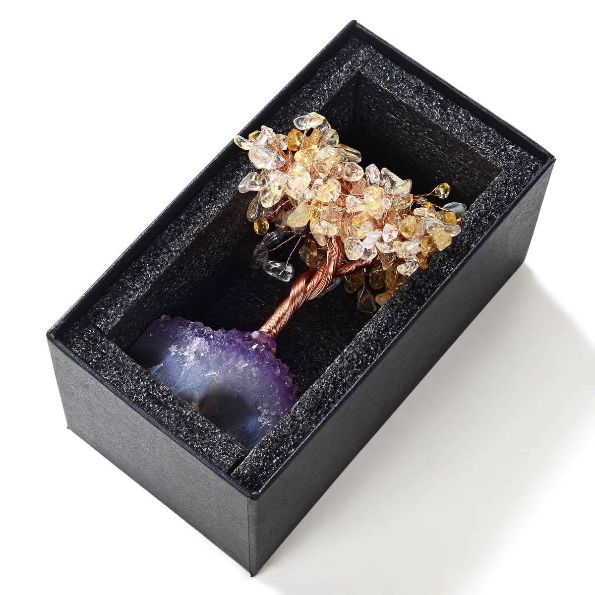 Citrine Natural Gemstone Tree of Life with Amethyst Geode Base - Xformerz