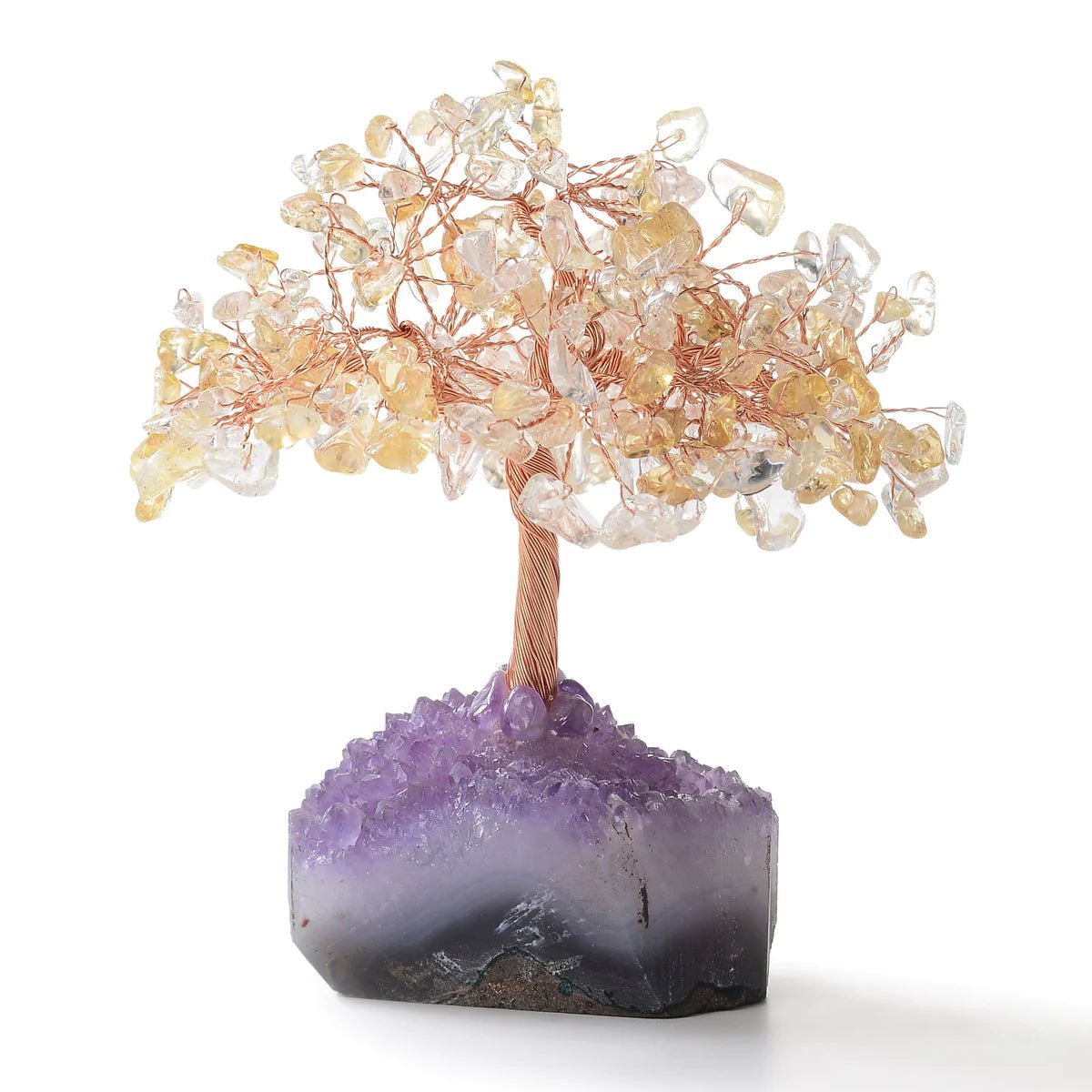 Citrine Natural Gemstone Tree of Life with Amethyst Geode Base - Xformerz