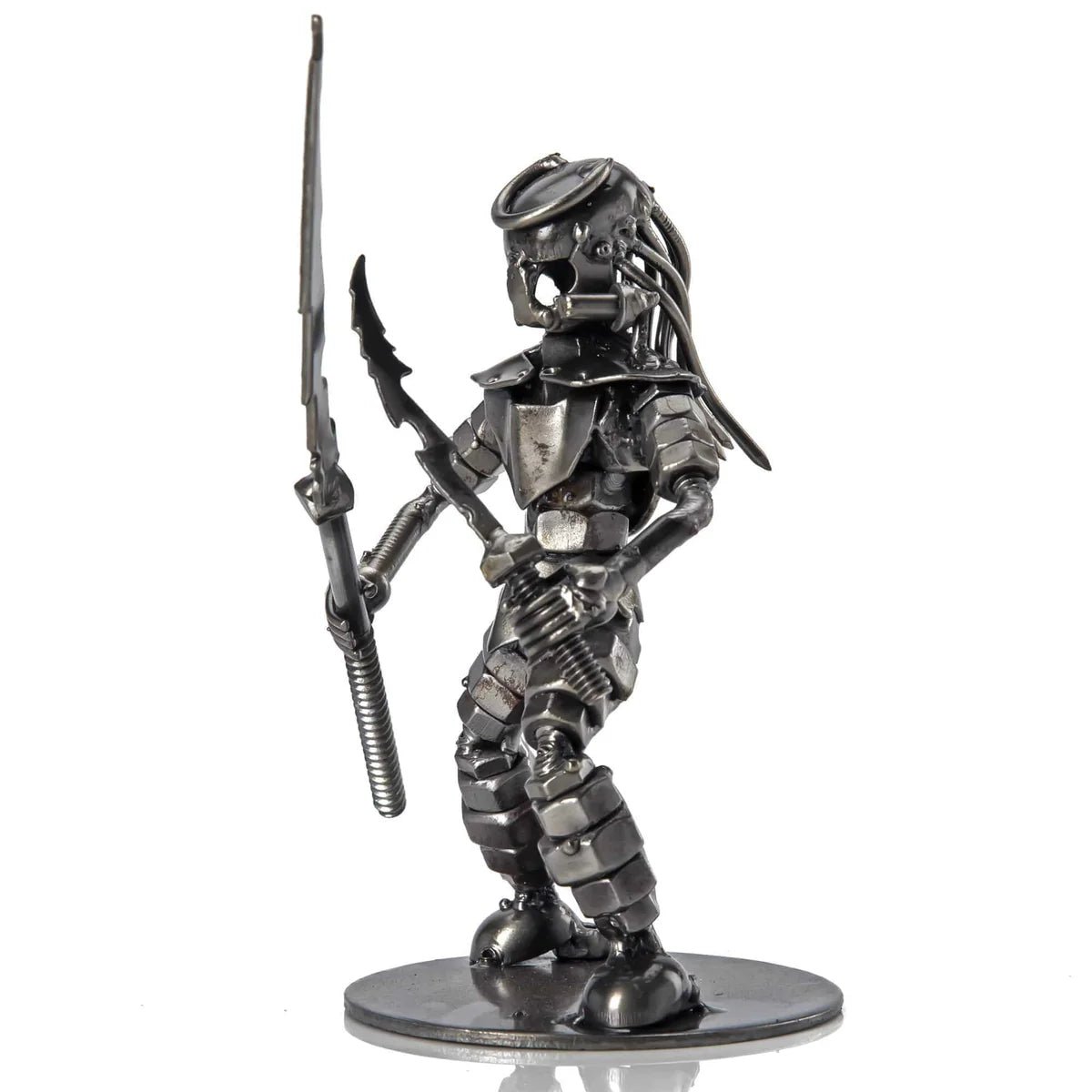 Dual Wielding Predator with Spear Inspired Recycled Metal Sculpture - Xformerz