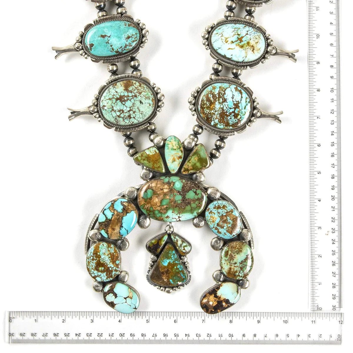 Gabriel Jurado Royston Turquoise Squash Blossom Native American Made Sterling Silver 2 Piece Set - Xformerz