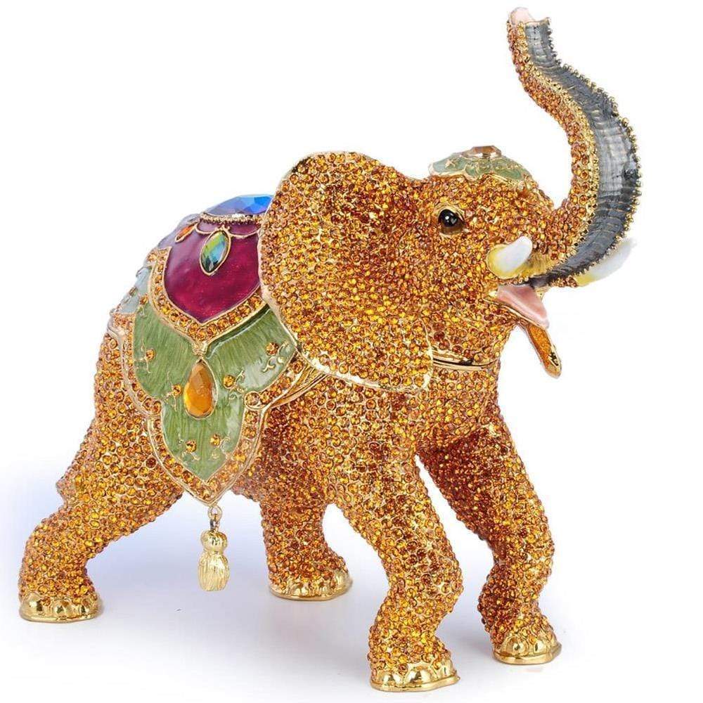 Gold Elephant Figurine Keepsake Box made with Crystals - Xformerz