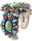 Leo Feeney Prince Turquoise, Pink Garnet, Blue Topaz, Peridot, and Mother of Pearl USA Native American Made 925 Sterling Silver Cuff - Xformerz