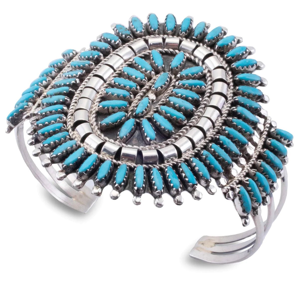 Nathaniel and Rosemary Nez Kingman Turquoise Zuni Needle Point USA Native American Made 925 Sterling Silver Cuff - Xformerz