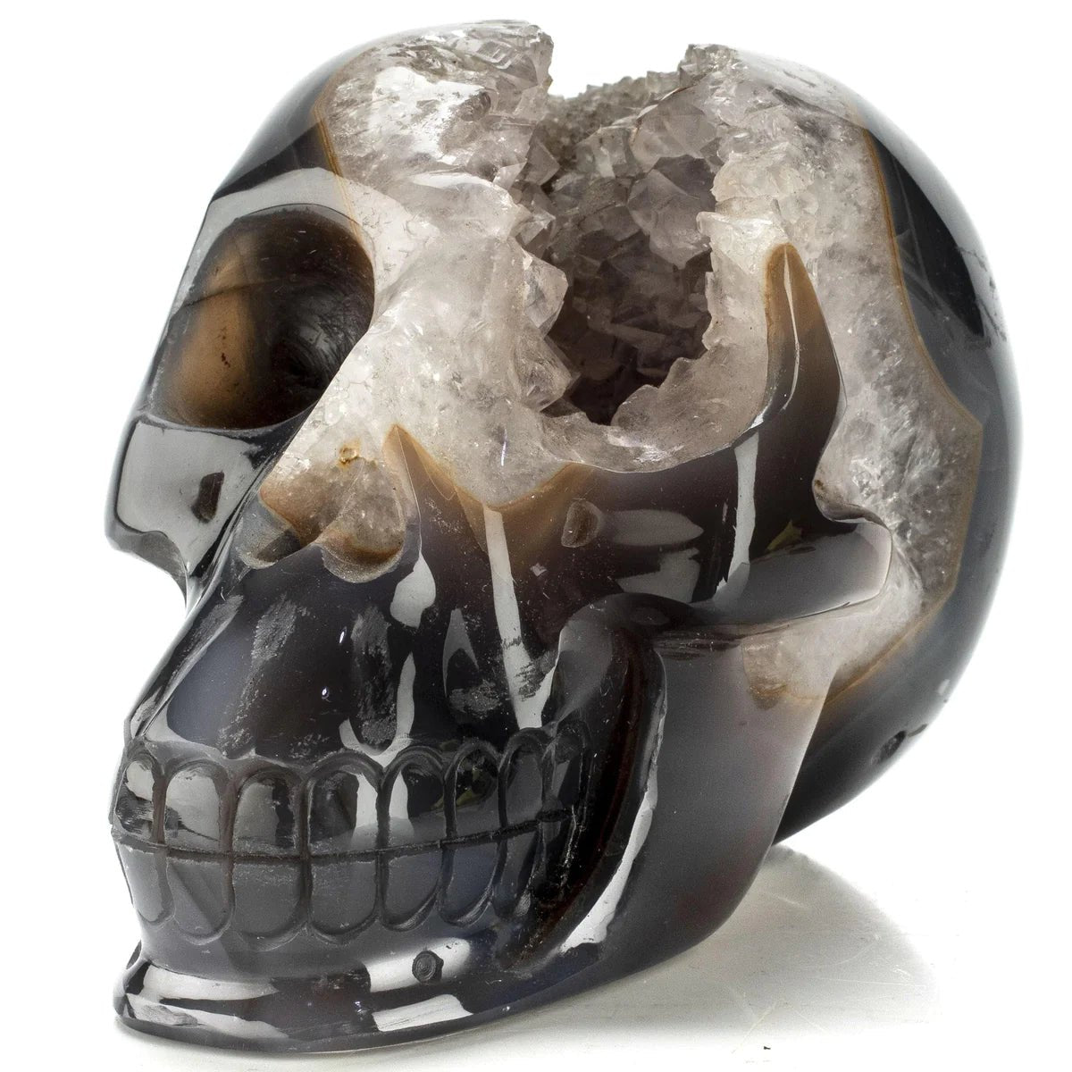 Natural Hand Carved Brazilian Druzy Agate Skull - 5.5 in. / 1,630 grams - Xformerz